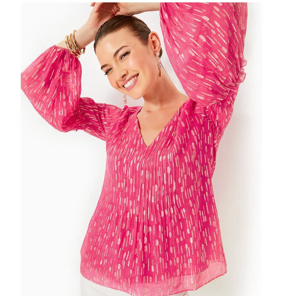 NWT Lilly Pulitzer Cleme Top Passion Fruit Pink Size 8
